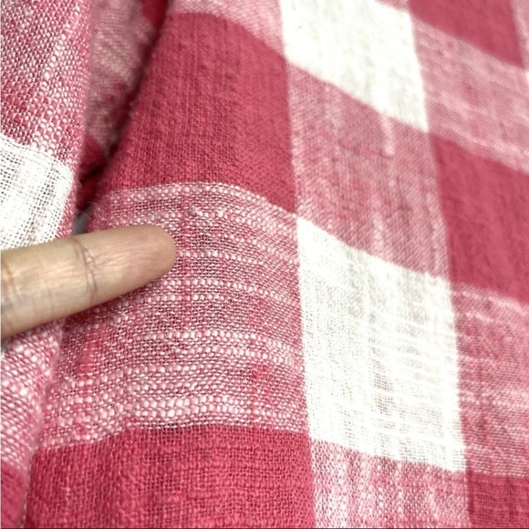 Cloth & Stone Top Sz XS Pink White Check Gingham Button Back Linen Blend Cottage - Picture 9 of 13